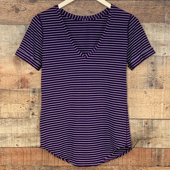 lululemon athletica Tops - Lululemon S Purple Love Tee II V-neck Striped EUC